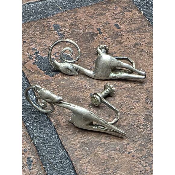 Vintage 1930s-40s Mexico deer Earrings Sterling silver - Picture 1 of 3